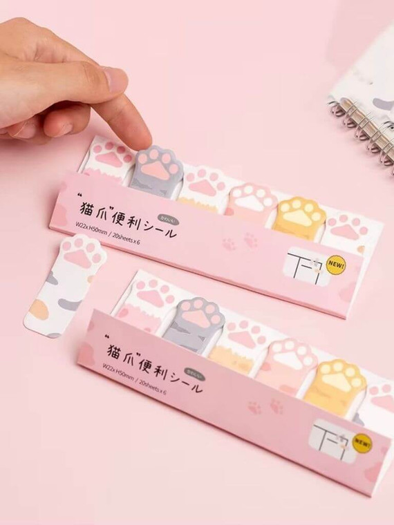 Office home school Kawaii Stationery kitty kitten Cartoon Cat Paw Memo Pad Bookmark Flags Index Tab Sticky Notes Label Paper Stickers in multi color