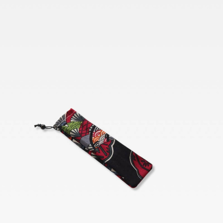 Japanese Cranes chopsticks Cutlery drawcord Flatware Pouch in traditional design with drawstring close Lunch dining accessories closure travel office work lunch bags Accessory in black with multi color