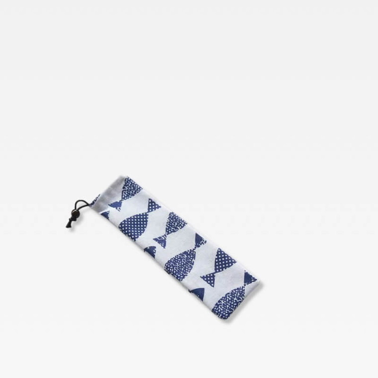 Japanese blue carp fish patterns chopsticks Cutlery drawcord Flatware Pouch in traditional design with drawstring close Lunch dining accessories closure travel office work lunch bags Accessory in white with blue multi color