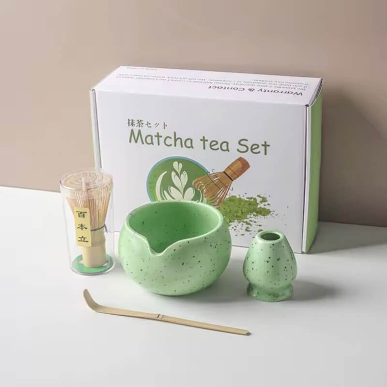 4-8pcs/set Ceramic Matcha Set Tea Bowl Traditional Japanese Tea Making Tools matcha tea-set tea whisk bamboo matcha brush sets in light green