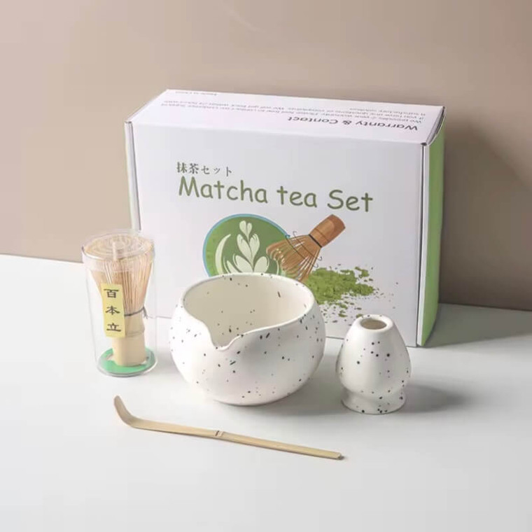 4-8pcs/set Ceramic Matcha Set Tea Bowl Traditional Japanese Tea Making Tools matcha tea-set tea whisk bamboo matcha brush sets in white