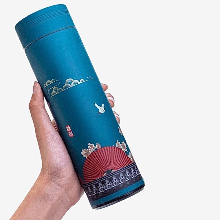 Stainless Steel Water Bottle 500ML Japanese Thermos Cup Coffee Tea Mug Chinese Classical Stainless Steel Vacuum Hydro Flask Water Bottle With Filter Thermocup Japan Vacuum Flasks & Thermoses StyTrend in Dark Green