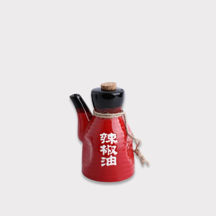 Japanese Style Oil Pot Ceramic Condiment Dispenser Spice Jar Home Seasoning Container spicy chili oil Bottle Kitchen Dining restaurant Bar accessories tabletop and bar condiments Dining accessory serveware in red