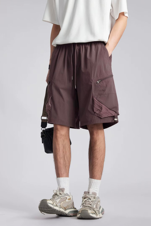 Men’s man mens petite-, tall-, plus-, size Quick Dry Breathable Outdoor Summer Loose Multi Pocket Retro Casual Commute wfh office workwear Five Points elasticated waist with drawcord drawstring mid-rise Cargo Shorts short pant in wine red