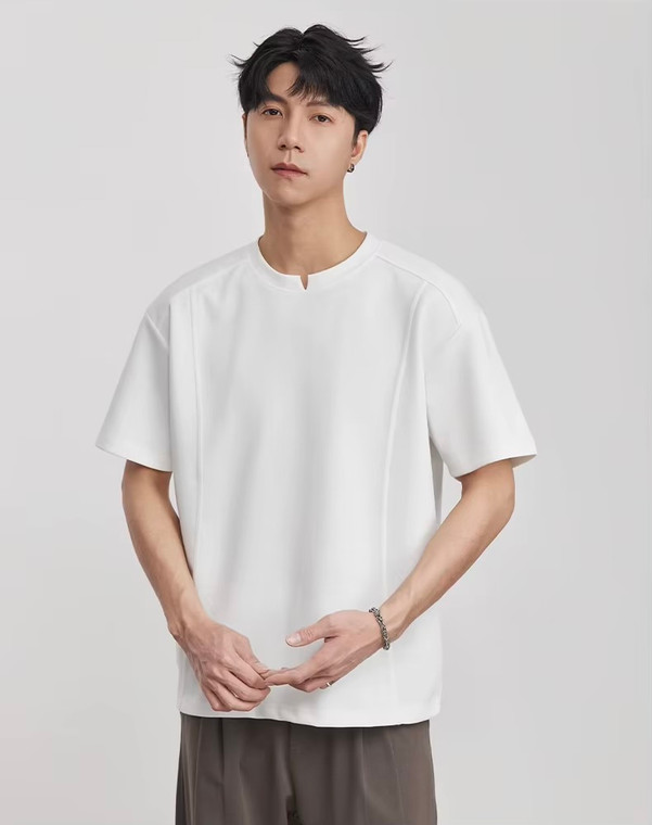 Men’s man mens petite-, tall-, plus-, size 260g Mamba Cotton Solid Color Minimalist Summer V-neck crewneck Crew Neck Loose Fashion All-match Trendy Short Sleeve T-Shirt Top T-shirts in white