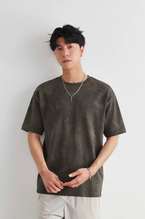 Men’s man mens petite-, tall-, plus-, size Gradient Leaf Print graphic Summer Loose Crew Neck Trendy Versatile Commute wfh office workwear Short Sleeves crewneck T-Shirt Tops T-Shirts in brown