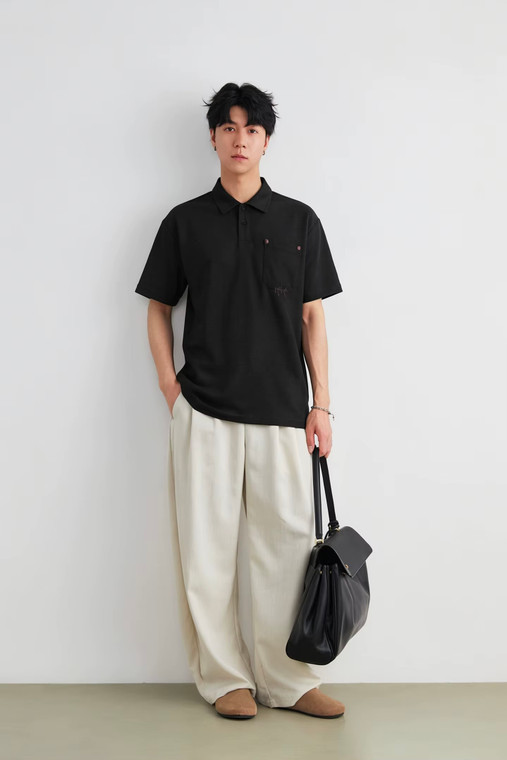 Men’s man mens petite-, tall-, plus-, size Pocket Button Decor graphic heart pulse Summer Turn-down collar Short half sleeves with Drop Shoulder Commute Versatile Knit Single chest Pocket Daily Commute Polo Shirt Tee Top T-Shirts in black