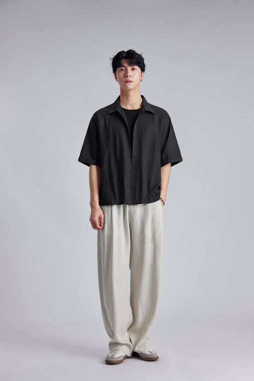Men’s man mens petite-, tall-, plus-, size Lyocell cotton Fake Two-Piece Summer Raglan Lapel Retro Casual Commuter Short half Sleeves with Drop Shoulder V-neck Commute Versatile Knit Commute Pullover Shirt Top Shirts in black