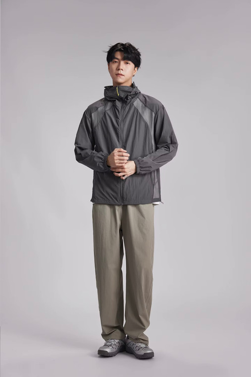 Men’s man mens petite-, tall-, plus-, size Patchwork Sun Protection Summer Lightweight Breathable UV Protection Outdoor Hooded Quick Dry Easy Street Jacket Coat Sports Windbreaker Outerwear Sportswear outdoor camping Outwear Jackets in Gray grey
