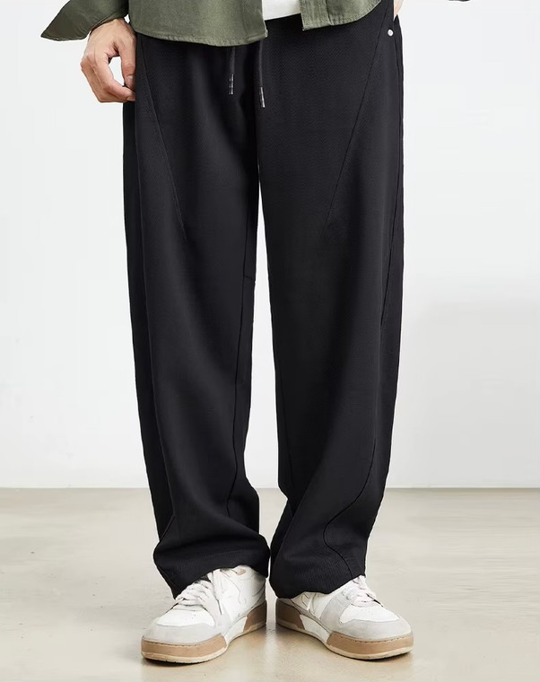 Men’s man mens petite-, tall-, plus-, size Straight Loose American Youth Casual Straight Fashion Sports Thin Style S-3XL Mid-rise Wide-leg Pants Breathable Thin Trousers in black