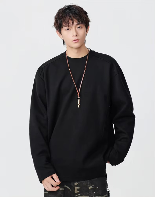Women’s woman womens Men’s man mens Unisex Genflex Gender Neutral Genderfluid petite-, tall-, plus-, size vintage classic crewneck long sleeves with drop shoulder spring summer style, classic loose-fit casual rib patch round O-neck crew neck Sweatshirt Tops Sweatshirts in black