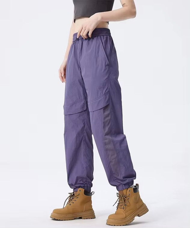 Women’s woman womens Men’s man mens Unisex Genflex Gender Neutral Genderfluid petite-, tall-, plus-, size Straight Loose American Youth Casual Straight Fashion Thin Style S-5XL Mid-rise Wide-leg Baggy Cargo Pants Breathable Thin Trousers in Purple