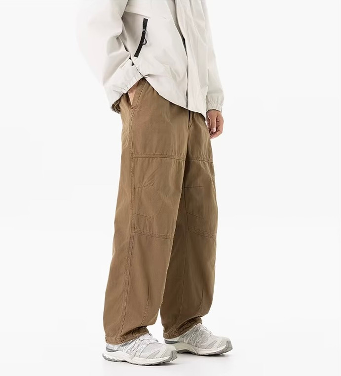 Men’s man mens petite-, tall-, plus-, size Straight Loose American Youth Casual Straight Fashion Thin Style S-3XL Mid-rise Wide-leg Baggy Cargo Pants Breathable Thin Trousers in light brown