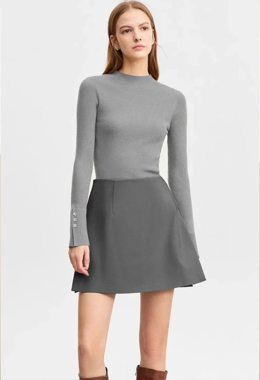 Women’s woman womens petite-, tall-, plus-, size Light Luxury High-quality Elegant Short Winter commute wfh office workwear evening party empire waistline straight cut mini Skirt skirts in Gray grey color