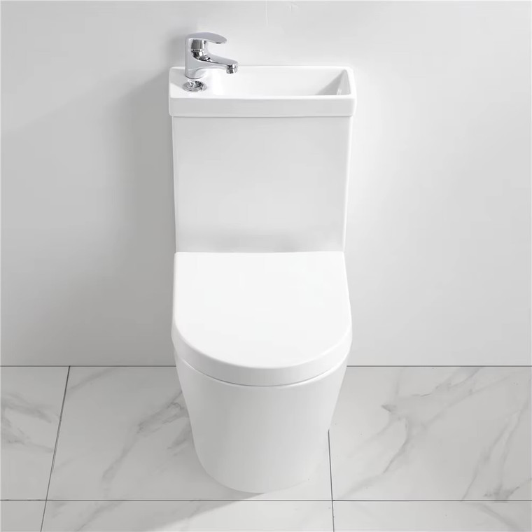 Japanese eco 2-in-1 combination toilet and sink combined washbasin bathroom space saving unit with faucet and thick closed toilets hardware in white