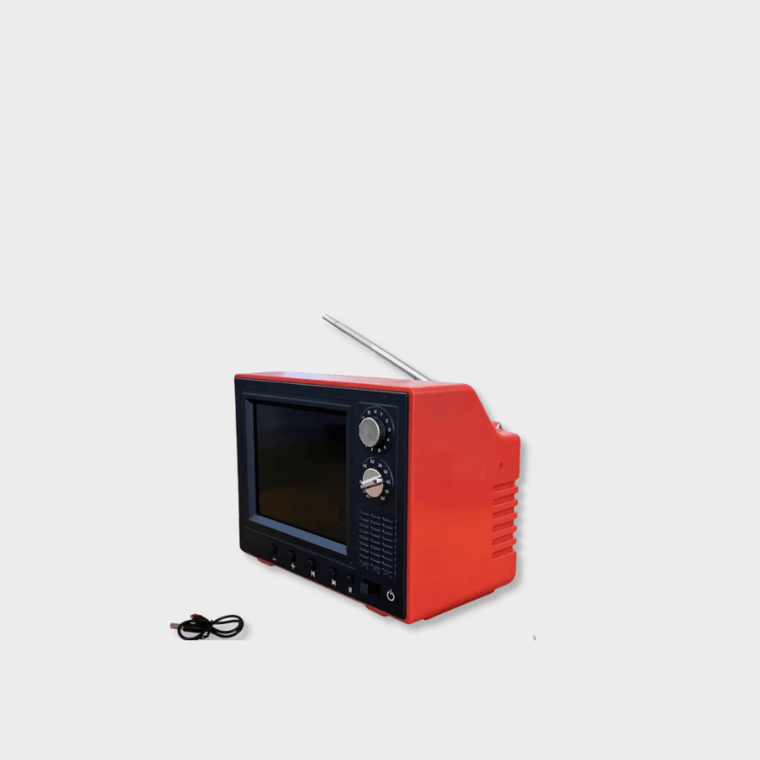 Rechargeable Mini Vintage Cartoon TV with 8G Memory Cute Retro Player Portable Television for Dollhouse Scenes Collectible Decor in red