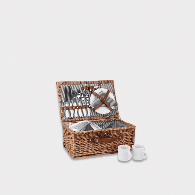 Natural wicker picnic hamper storage basket with waterproof lid hampers for camping hikes and barbecues in brown