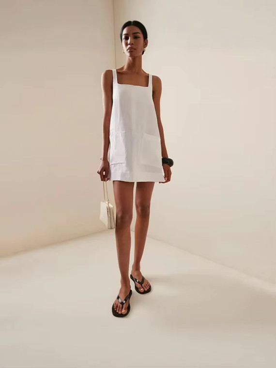 Women’s woman womens petite-, tall-, plus-, size Casual Summer vacation holiday getaway Sexy squareneck H-Line Sleeveless patch pockets alt+ alternative square neck mini Dress evening party Dresses in white