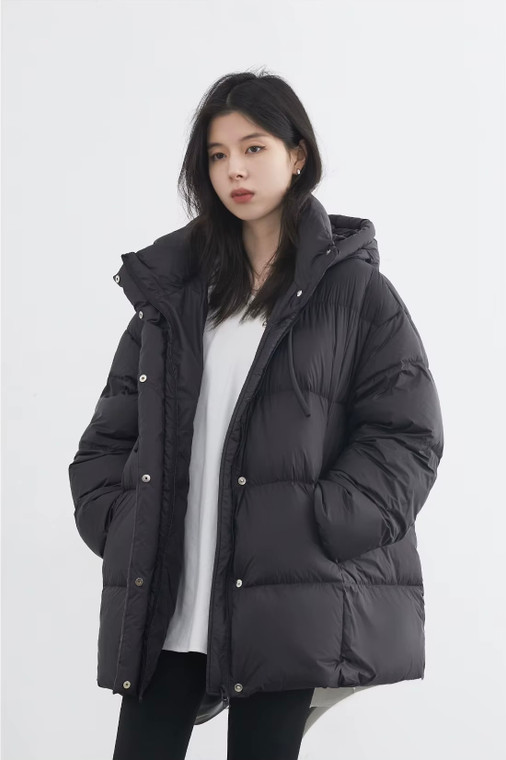 Women’s woman womens petite-, tall-, plus-, size Casual Fall Autumn Winter loose classic Vintage style Long Sleeves v-neck hooded pockets Female white duck down field Puffer Jacket trimmed evening Jackets coats in black