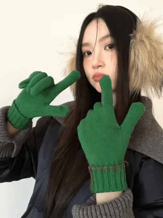 Women’s woman womens Touch Screen Compatible Woolen optionally fingerless elbow Gloves For Cold Weather Autumn/Winter Cycling in green