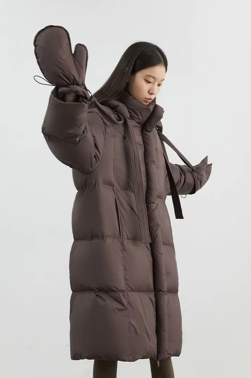 Women’s woman womens petite-, tall-, plus-, size office commute workwear grunge y2k Casual Fall Autumn Winter cold weather white Duck Down long sleeves pockets zipper close stand collar hooded puffer jacket Coats in coffee brown