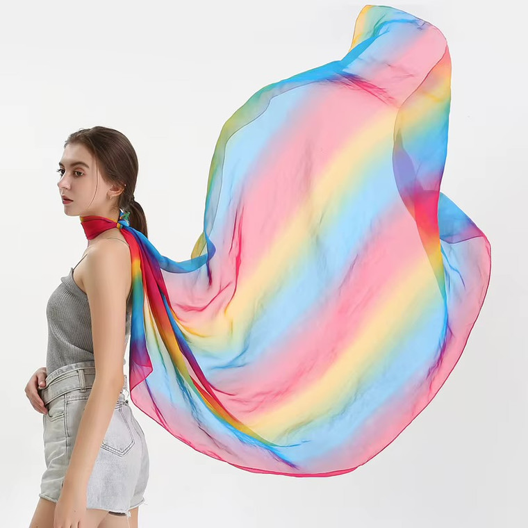 Women’s woman womens petite-, tall-, plus-, size alternate aesthetic luxury Casual summer holiday festival getaway accessory long striped rainbow scarf Fashion Scarves accessories in multi color contrast