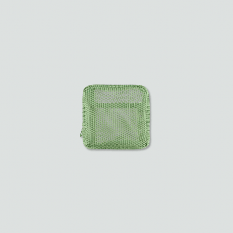 Essential vacation holiday getaway portable travel accessories Lipstick Cosmetic sundries supplies Polyester Mesh Travel Bag with Zip Storage Organizer accessory supply bags in olive green