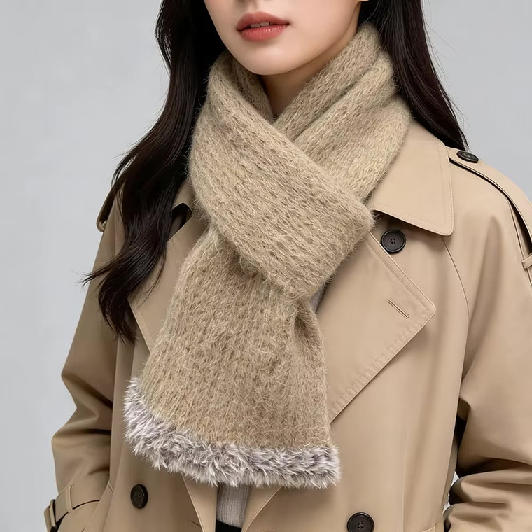Women’s woman womens Men’s man mens Skin-friendly Unisex Genflex Gender Neutral Genderfluid petite-, tall-, plus-, size alternate aesthetic luxury Casual Fall Autumn Winter Spring cold weather winter accessory long tassel scarf Fashion Tassels Scarves accessories in khaki with Gray grey color contrast tassels