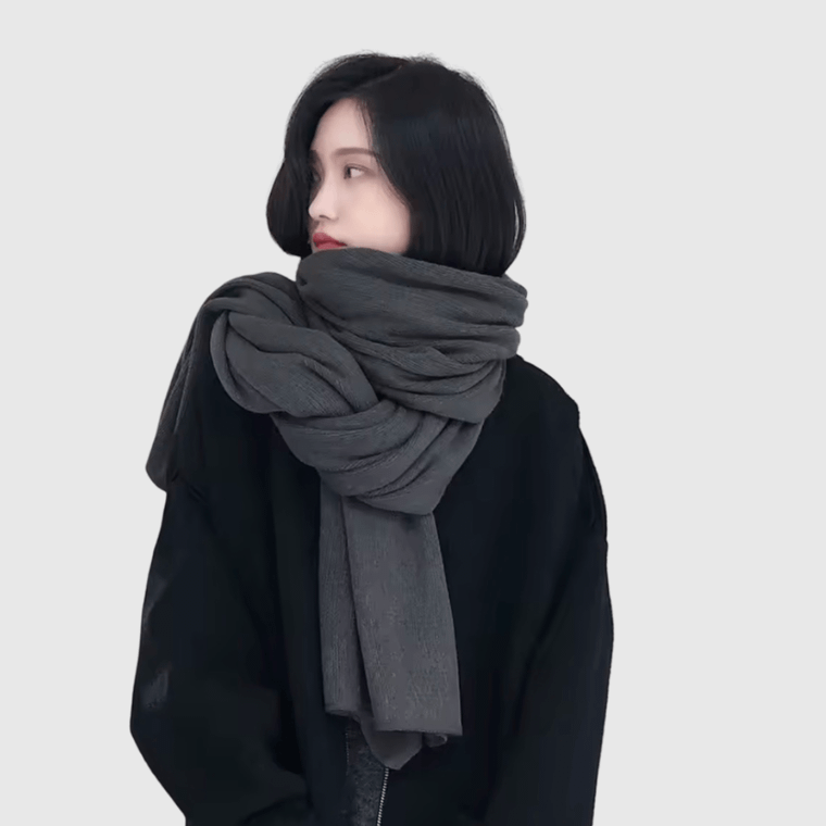 Women’s woman womens Men’s man mens Skin-friendly Unisex Genflex Gender Neutral Genderfluid petite-, tall-, plus-, size alternate aesthetic luxury Casual Fall Autumn Winter Spring cold weather winter accessory long think knit scarf Fashion Scarves accessories in dark Gray grey