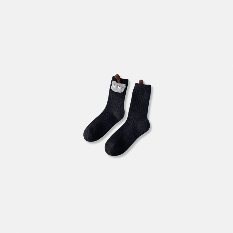 Women’s woman womens petite-, tall-, plus-, size Japanese anime kawaii cute funny animal cartoon large eyes fluffy face cosplay grunge y2k Casual Fall Autumn Winter knee-Length cotton Knitted Long middle tube ribbed leg warmer ankle Sock Girls Retro Stacked Leg Cover leg warmers Socks in black with Gray grey accent color