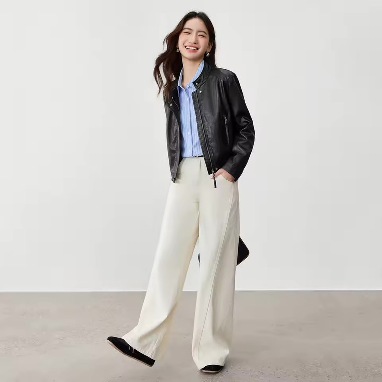 Women’s woman womens petite-, tall-, plus-, size Light Luxury High-quality Elegant Winter commute wfh office workwear evening party stand neck collar with to- button close  zipper closure patch pockets Faux PU Leather Jacket outwear Bomber coat Outerwear Jackets in black