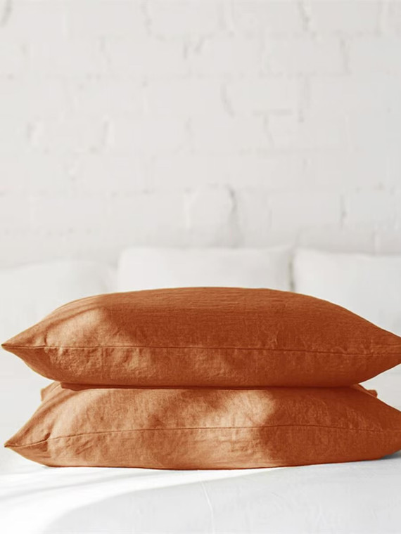 Luxury rectangular 100% pure french linen Pillowcase Living Room Bedroom France Cushion Pillows Props Gifts in natural linen caramel rust orange color