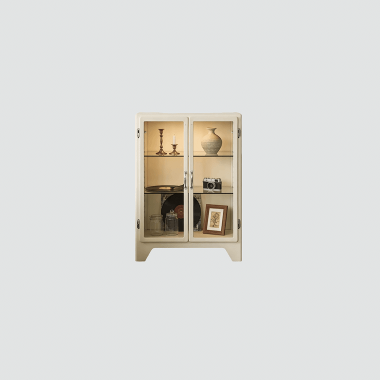 Retro glass display, living room Bedroom chest of drawers household metal bucket, storage cabinet against the wall Furniture cabinets in milky-white