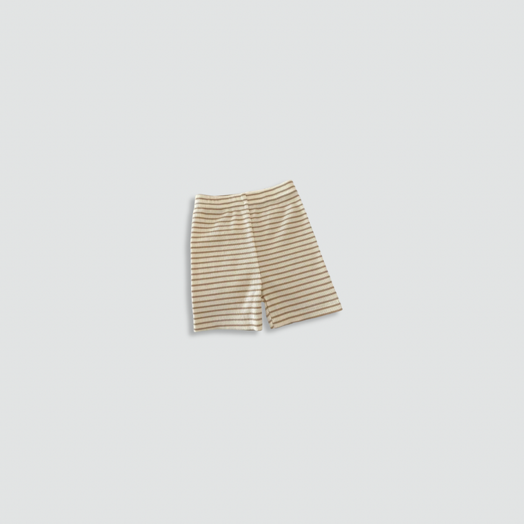 Baby Girls Cotton Ribbed Elastic elasticated high-rise waist Stripe shorts Trousers Pants Fashion Kids Casual Infant Clothing Korean Toddler Skinny Short 0-6Y in coffee beige