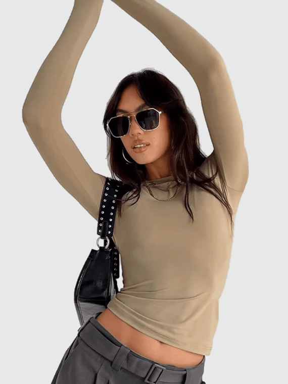 Women’s woman womens petite-, tall-, plus-, size Light Luxury High-Quality Round O-neck Crewneck long Sleeves with drop shoulders and band cuffs tee T-Shirt Pullover Style tops Tees  T-shirts in khaki
