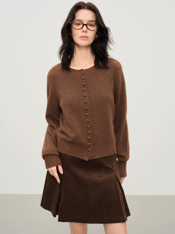 Women’s woman womens petite-, tall-, plus-, size Light Luxury High-quality Elegant evening party club wfh office commute work wear round o-neck Crewneck button close long sleeves Cardigan Fashion sweater Cardigans in coffee caramel brown