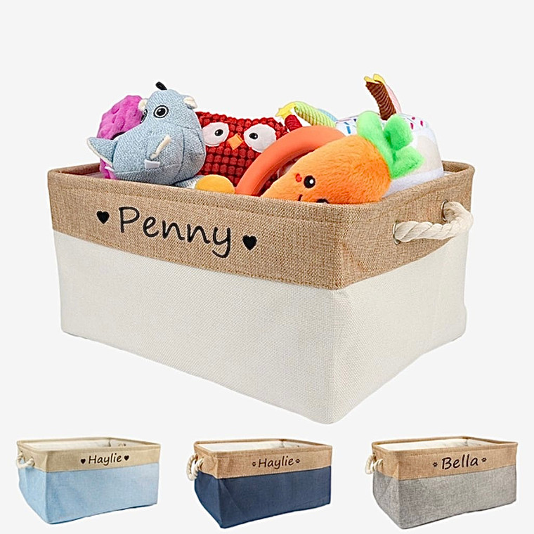 Personalized Dog Toy Basket Free Print Pet Storage Box Cat DIY Custom Name Child Kids Toys Bathroom Laundry Clothes Accessories Organize Storage Home Kitchen Study Office Accessories