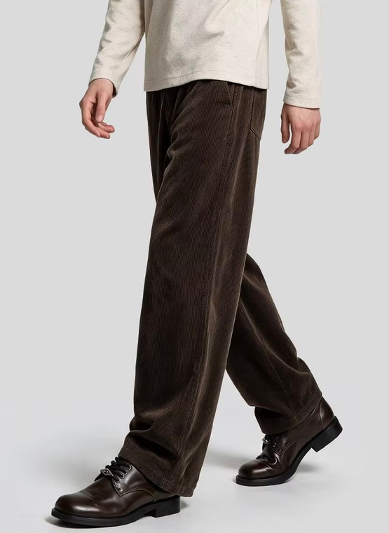 Men’s man mens petite-, tall-, plus-, size Fall Autumn Winter loose classic Vintage style mid rise waist straight four pocket zip close Casual Corduroy Pants Fashion Trousers in brown