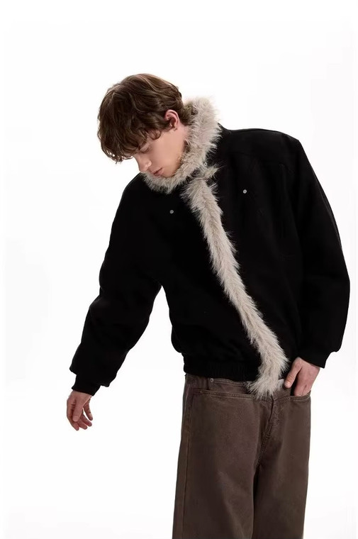 Men’s man mens petite-, tall-, plus-, size Fall Autumn Winter loose classic Vintage style Long Sleeves fur v-neck collar Casual Jacket Fashion outerwear Jackets  coat in black