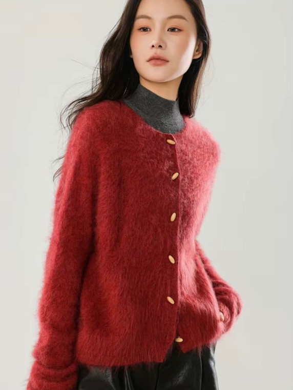 Women’s woman womens petite-, tall-, plus-, size Light Luxury High-quality Elegant holiday vacation getaway evening party club wfh commute office workwear crewneck collar, merino wool knit long-sleeve button-up close casual cardigan sweater Fashion Cardigans sweater tops in red