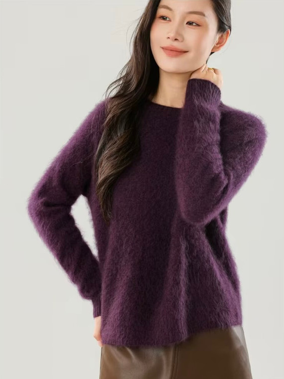 Women’s woman womens petite-, tall-, plus-, size Light Luxury High-quality Elegant holiday vacation getaway evening party club wfh commute office workwear crewneck collar, merino wool knit long-sleeve casual sweater Fashion woolen Cardigan sweaters tops in Putao Purple