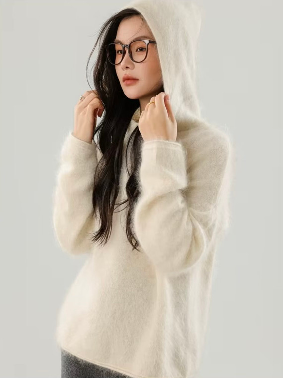 Women’s woman womens petite-, tall-, plus-, size Light Luxury High-quality Elegant holiday vacation getaway evening party club wfh commute office workwear hooded crewneck collar v-neck, merino wool knit long-sleeve casual cardigan sweater Fashion hoodie sweaters tops in cream white