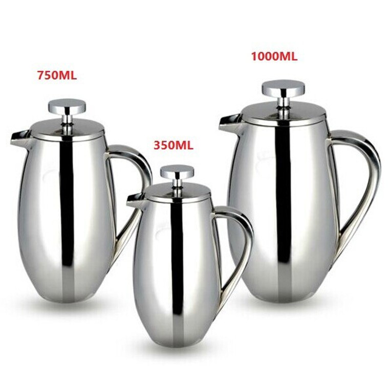 French Press Coffee Pot 1pc 350/750/1000ml stainless steel drum shape filter plunger Anti scald design stainless steel french presses Trend