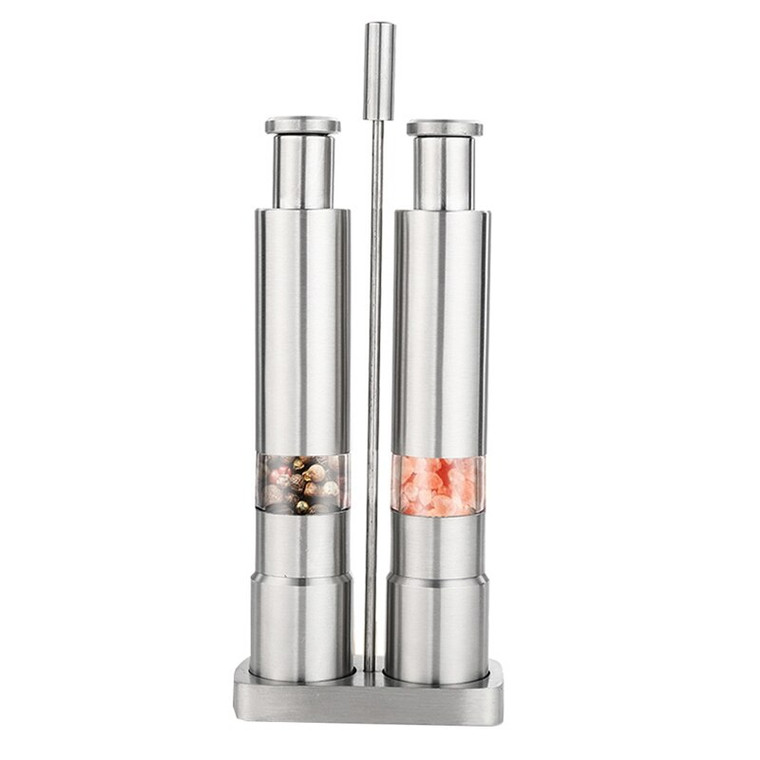 Salt and Pepper Grinder Set Manual Thumb Push Pepper Mill Stainless Steel Spice Sauce Grinders with Metal Holder Mills Trend