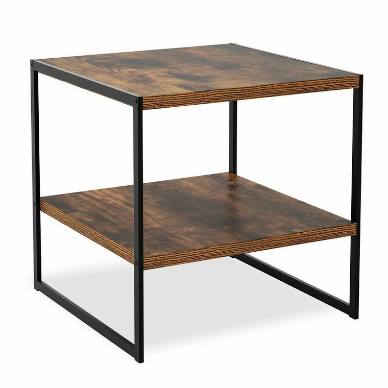 Industrial Side Table miteigi Brown Wooden Bedside Corner Desk Rustic with Storage Cabinet Metal Wood End Unit Indoor Furniture Coffee Tables Trend