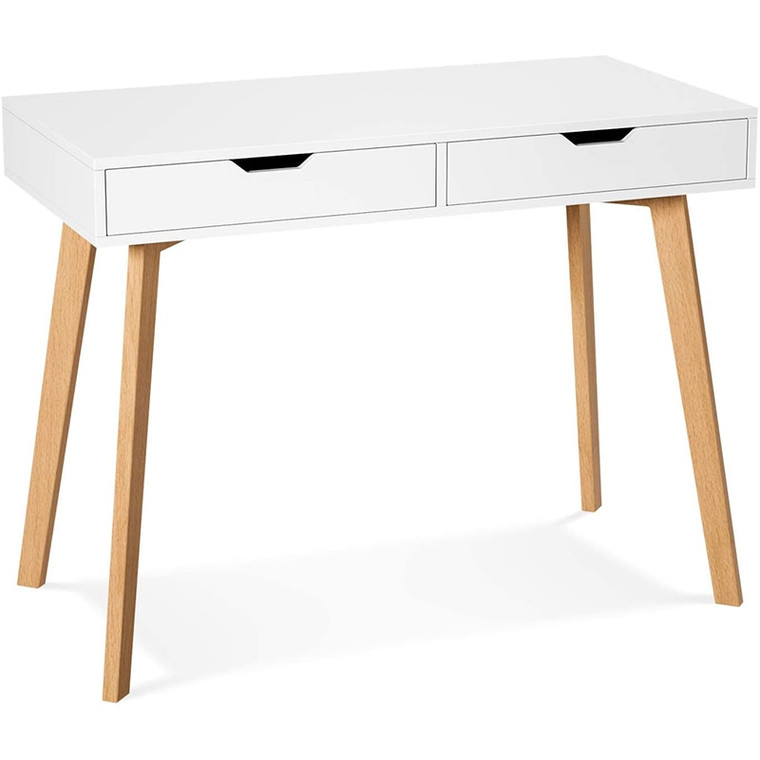 Study Writing Table Desk Tables Durable For Computer For Studio Office Bedroom With 2 Drawers White Trend