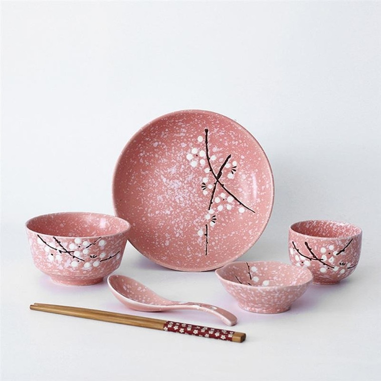 Japanese Ceramic Tableware Set Japan Household Creative Ceramics dining table dish eco friendly Sakura Cherry Blossom Dinnerware Sets Trend in Pink