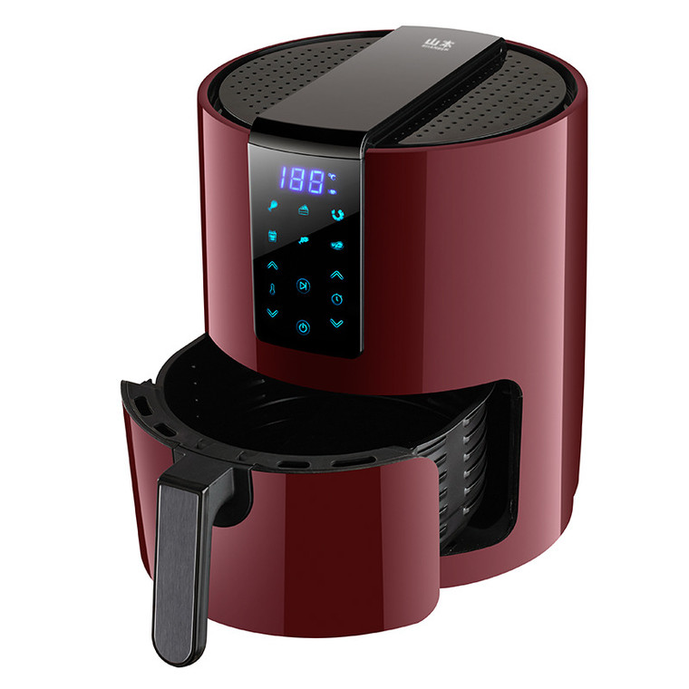 3.5L Inteligent Air Fryer LCD Display Oil Free Smokeless Burgundy Red Touch Screen Automatic Electric Hot Air Frying Fryers