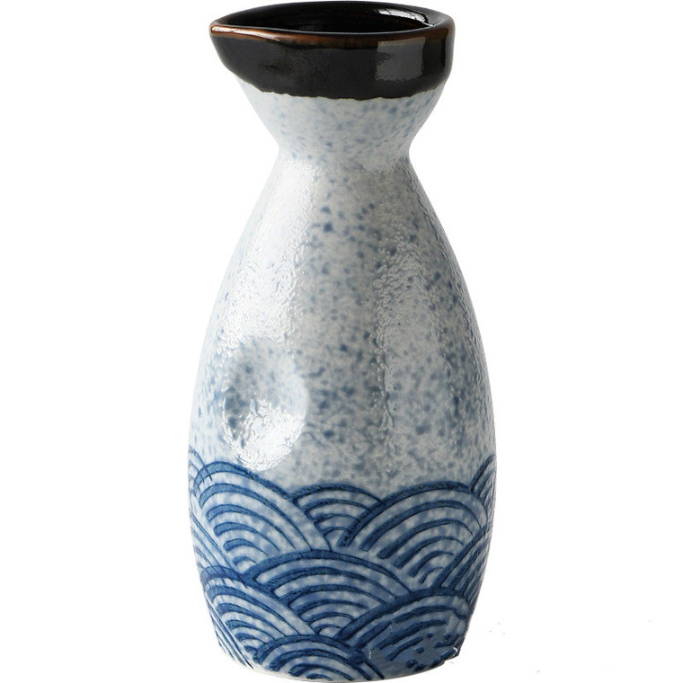 Waves Sake Pot 240ml Japanese Ceramic 40ml Sake Cup Pots Japan Haibo Blue Sake Wine Set Wine Shochu Jug Spirits Distilled Liquor Household Drinks Bar Sets Trend