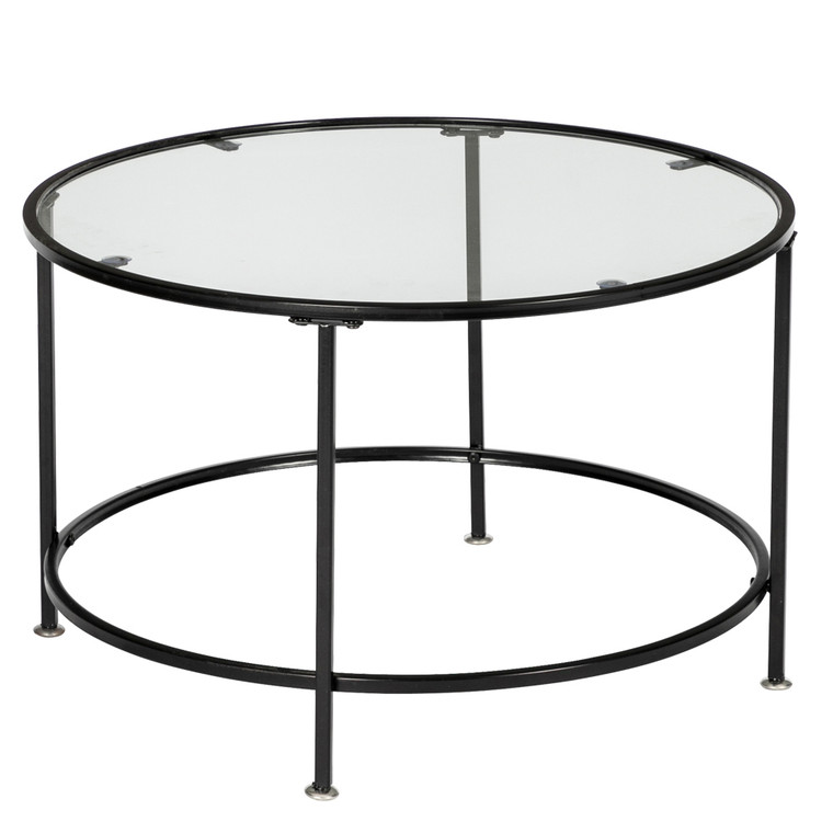 Wrought Iron Coffee Table 2 Layer 5mm Thick Tempered Glass Countertops Round Black Trend Tables